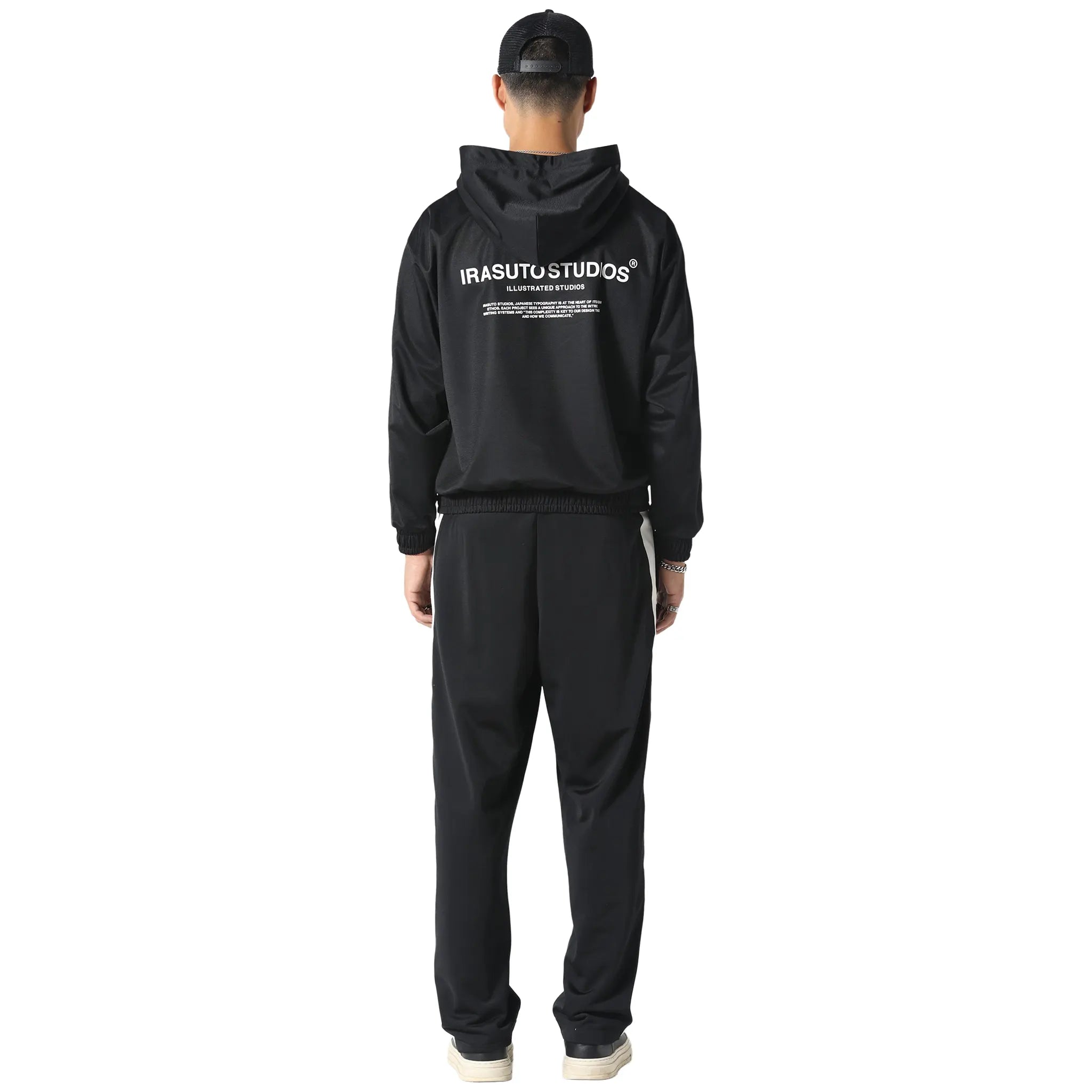 Back Front Side View of Irasuto Studios Tricote Black Hoodie 5060615209392